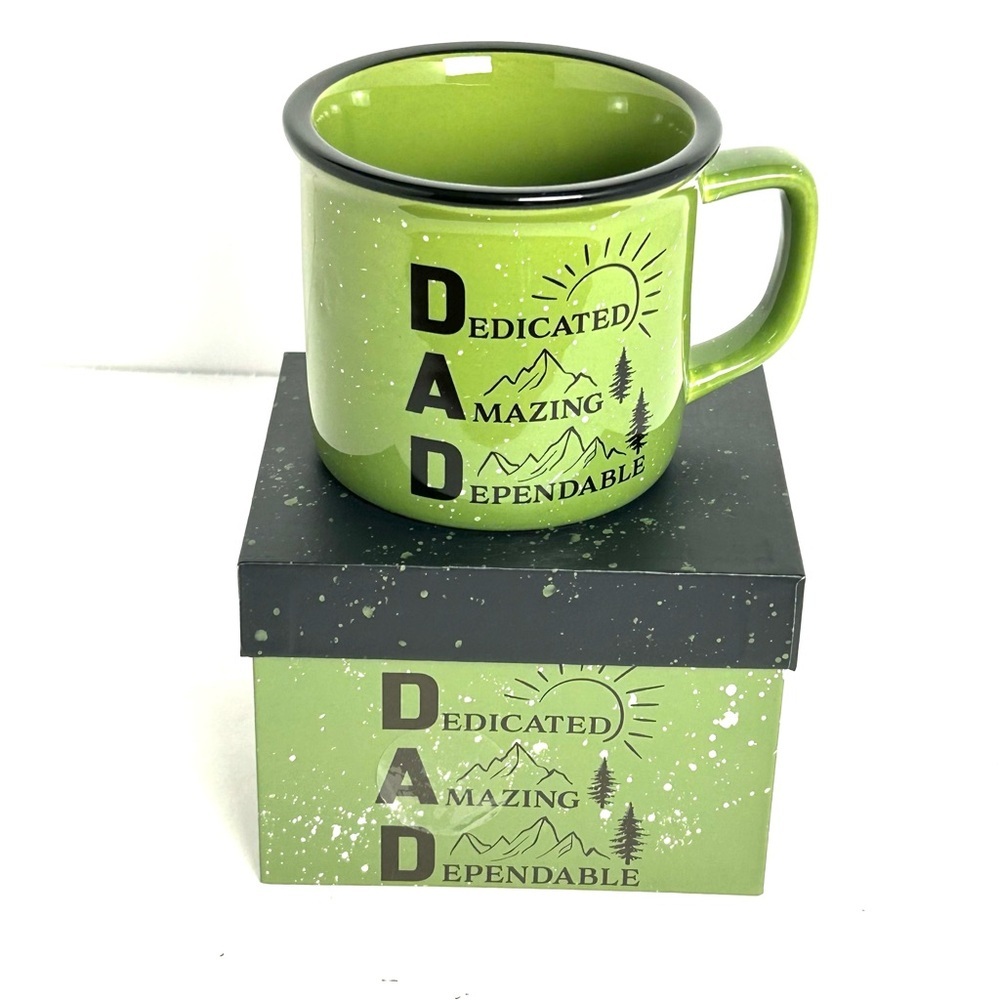 Evergreen DAD Dedicated Amazing Dependable Mug 15 oz Green Coffee Tea Cup Gift